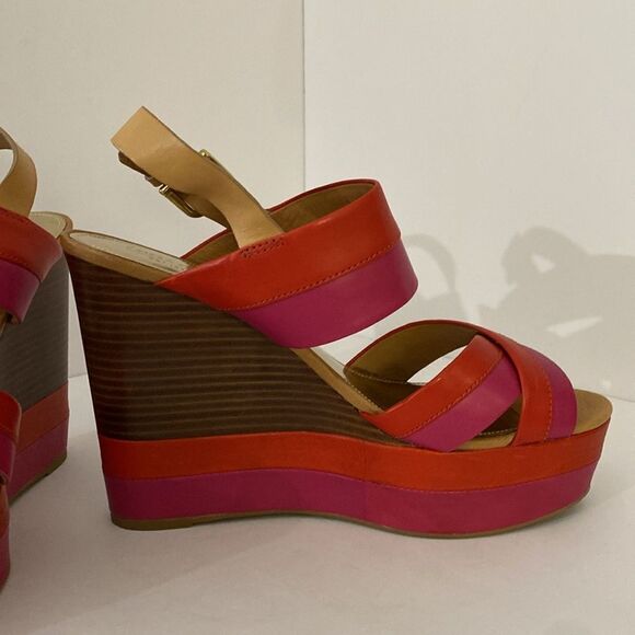 Coach Color Block Platform Sandals Orange Pink Stripe - Picture 10 of 12
